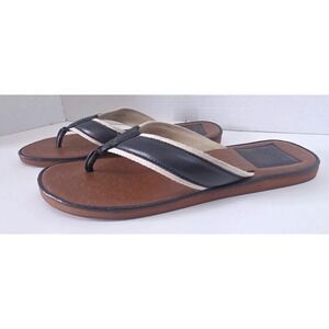 Coach Mak Navy Leather Signature Logo Flip Flop Sandals L1302-Q1852 Size 10D